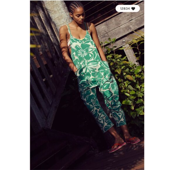 Free People Hot Shot Printed Onesie in Floral Court Combo 💚 NWT - Picture 2 of 8